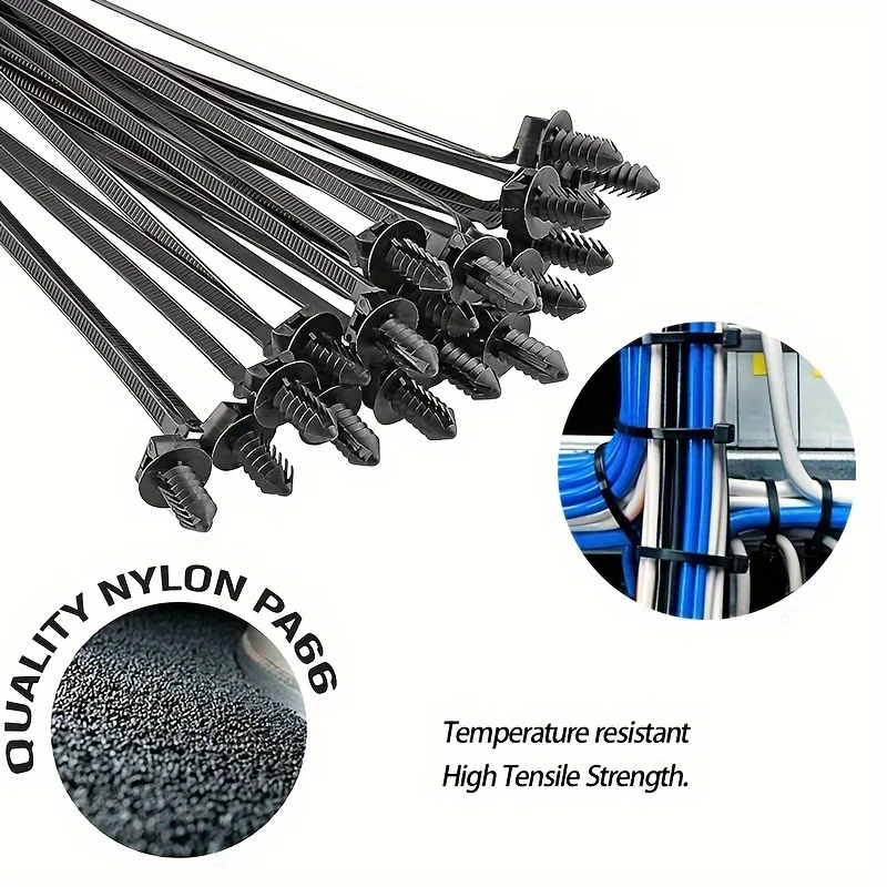 160Pcs Universal Nylon Push Mount Cable Zip Tie, Nylon Self Locking Cable Strap, 5 Most Popular Sizes