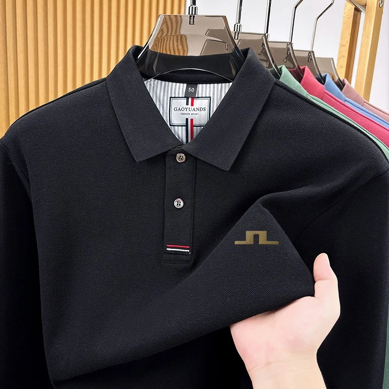 100% Baumwolle Herren Langarm-Poloshirt mit Kragen und Knöpfen, Exquisitem Musterdruck, Neues Herbst-Poloshirt, Business Casual Herrenbekleidung – Detail 15