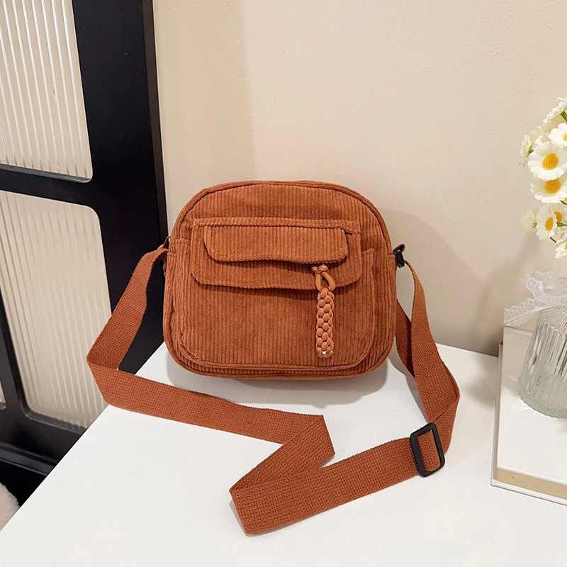 

Повседневная мягкая вельветовая сумка через плечо с регулируемым ремнем, женская сумка для хранения вещей, однотонная сумка через плечо с несколькими карманами для ежедневных поездок на работу