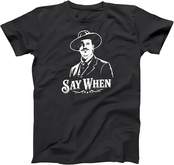 Tombstone Doc Holliday „I Don't Shake Hands“ 90er-Jahre Westernfilm T-Shirt „Say When“ Retro-Stil Vintage Spruch T-Shirt Herrenbekleidung Baumwolle – Detail 10