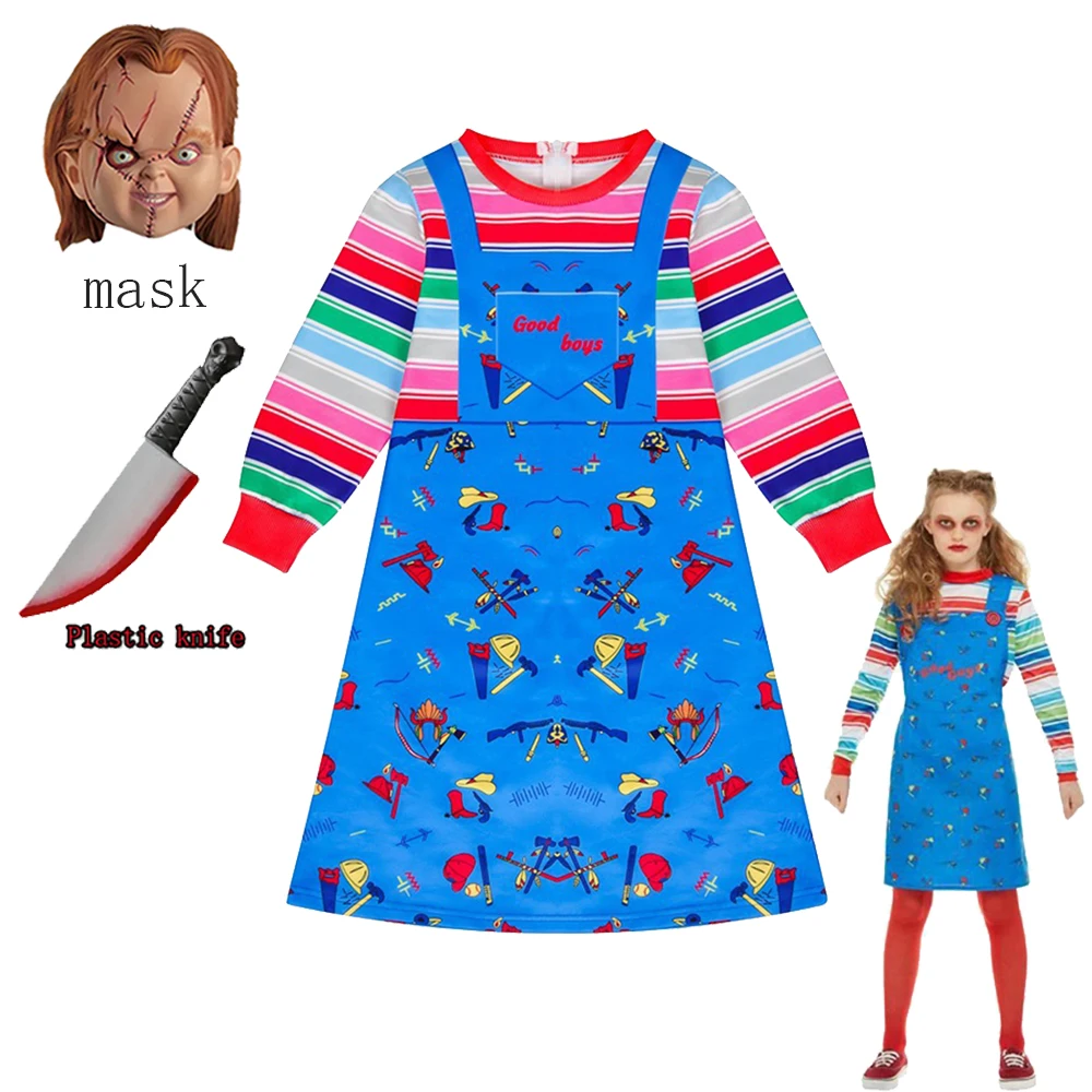 New Halloween Chucky Cosplay Costume Ghost Doll Nightmare Children Dress+mask Sets Kids Boys Girls Costumes Carnival Party Gifts