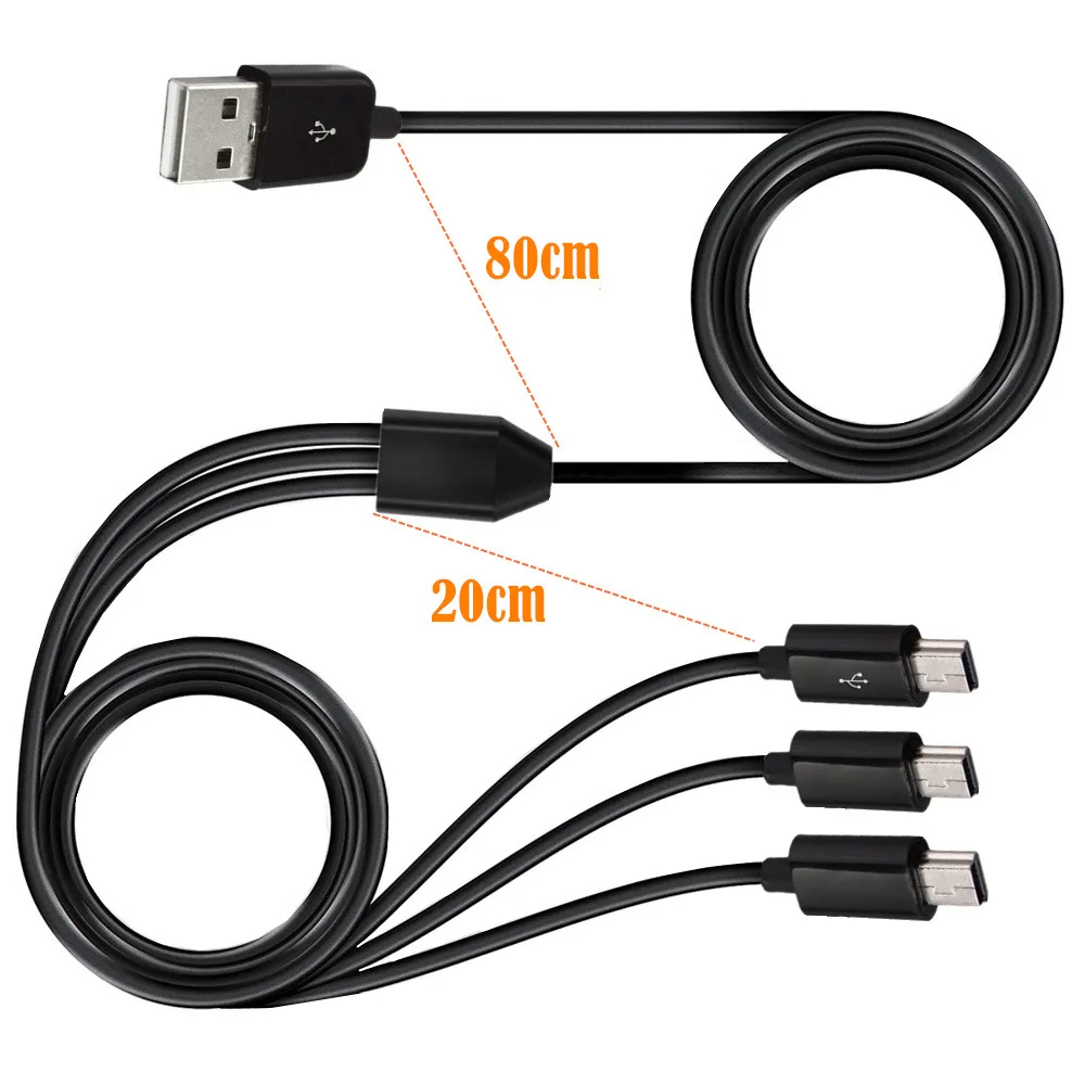 USB A Male 1 to 3 Mini USB 5pin 3 in 1 mini usb data charger cable T Port Fast Charging Mini USB Y Splitter Date Cable Cord 1m