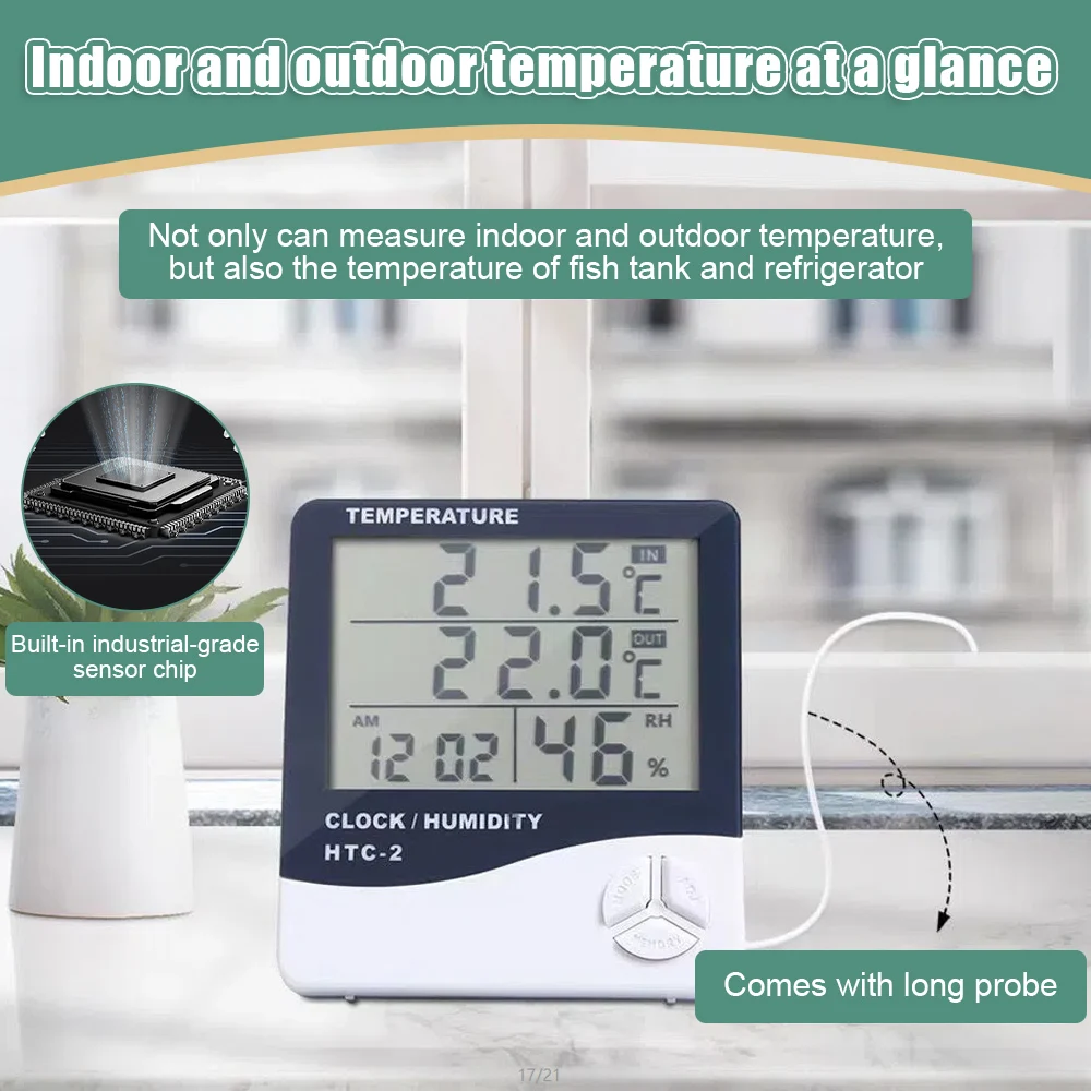 HTC-1/2 Environment Thermometer LCD Temperature Humidity Clock Meter External Station Outdoor Indoor Weather Station For Home