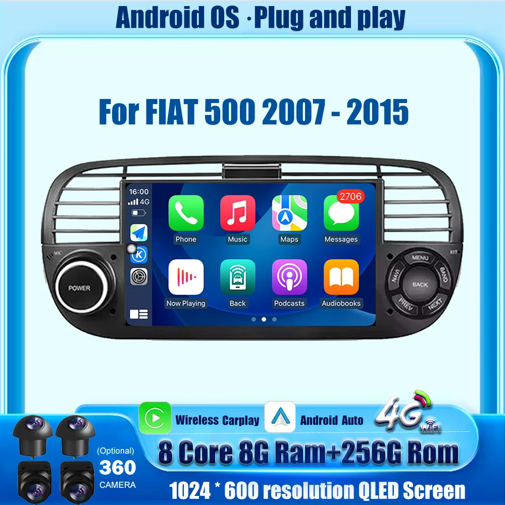 

Car Radio Stereo Multimedia Android Auto For FIAT 500 2007 - 2015 Wireles Carplay Player WIFI BT DSP GPS Navigation FM