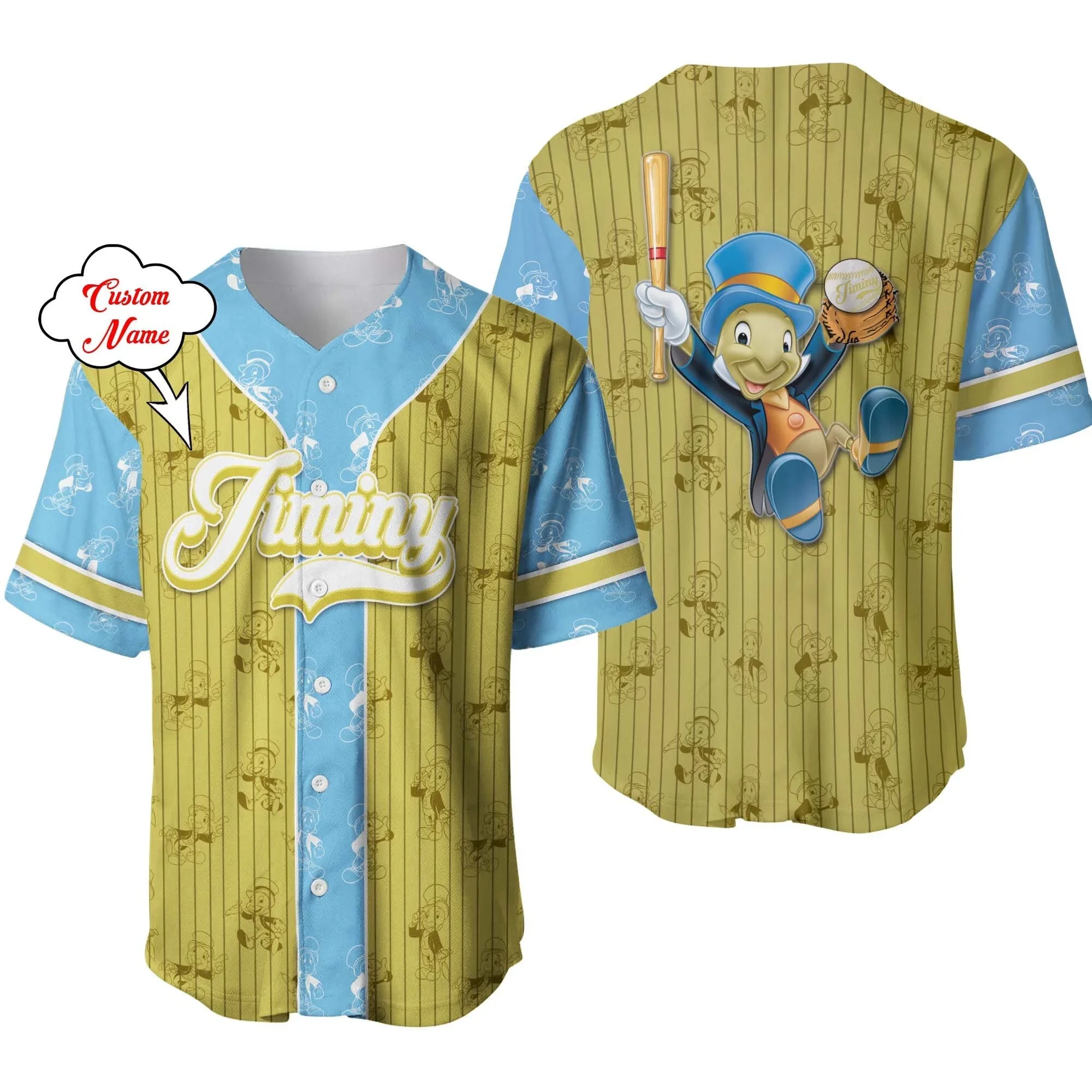 Jiminy Cricket Baseball Jersey Men Women Casual Sweatshirt Custom Name Disney Baseball Jersey Summer Short Sleeve Shirt