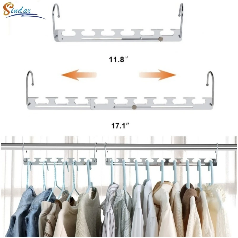 

Coat Clothes Hangers Telescopic Clothes Rack Space Saving Metal Hanger Stainless Steel Hanger Hook Organization Wardrobe Storage