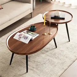 LUVODI Small Irregular Drop-Shaped Coffee Table Set Solid Wooden 2-in-1 Sofa Side End Table with Triangle Legs for Living Room