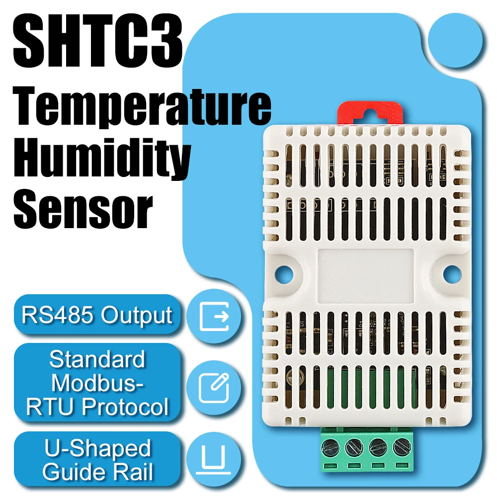 SHTC3 Temperature Humidity Sensor 35MM DIN Tracks Modbus Protocol Industrial Sensors Monitor Transmitter 5Pin Output RS485
