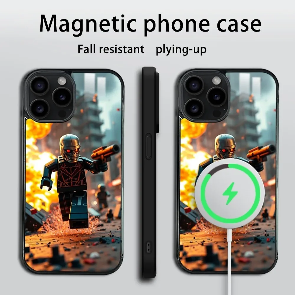 L-Lego robots movie Phone Case For iPhone 16 15 14 13 12 11 Pro Max Plus Mini Magsafe Mirror Wireless Magnetic Cover