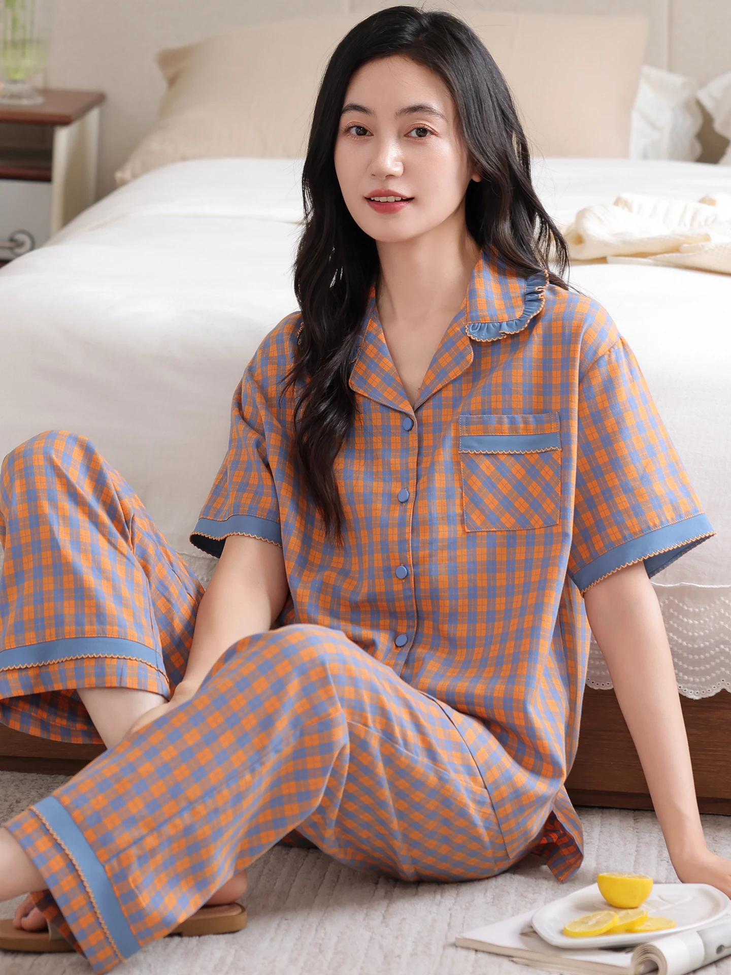 fenteng-care-pure-cotton-summer-sleepwear-short-sleeve-long-pants-home-clothes-set-for-women-breathable-lightweight-design
