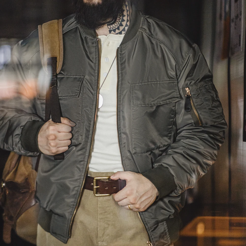 

Maden Vintage MA1 Bomber Jacket Men's Military Style Thickened Padded Flight Jacket Winter Casual Baseball Coat