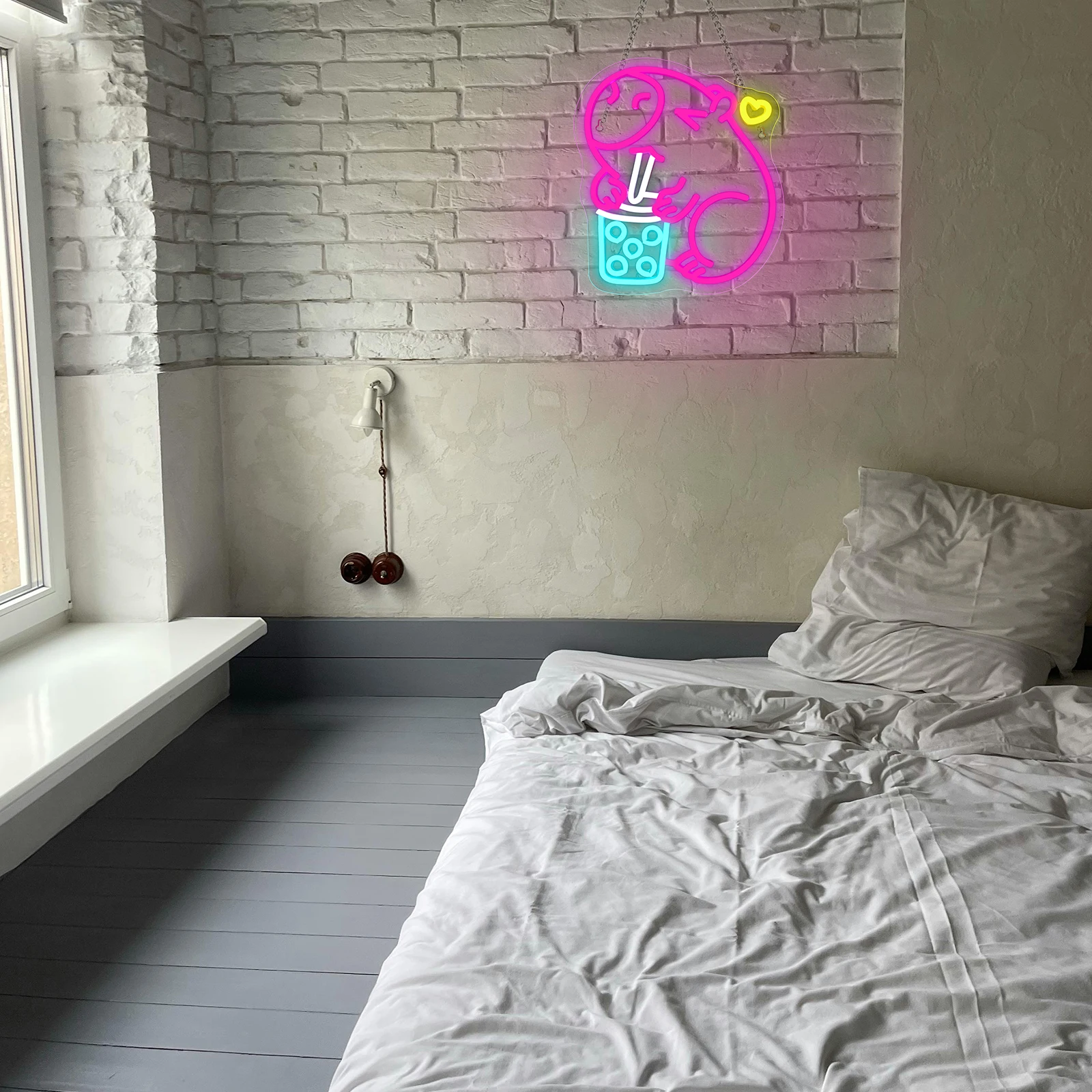 Capybara Drink Milk Tea Neon Sign Multicolor LED Cartoon Animal Light Wall Hanging Decor for Bedroom Party Birthday Gifts