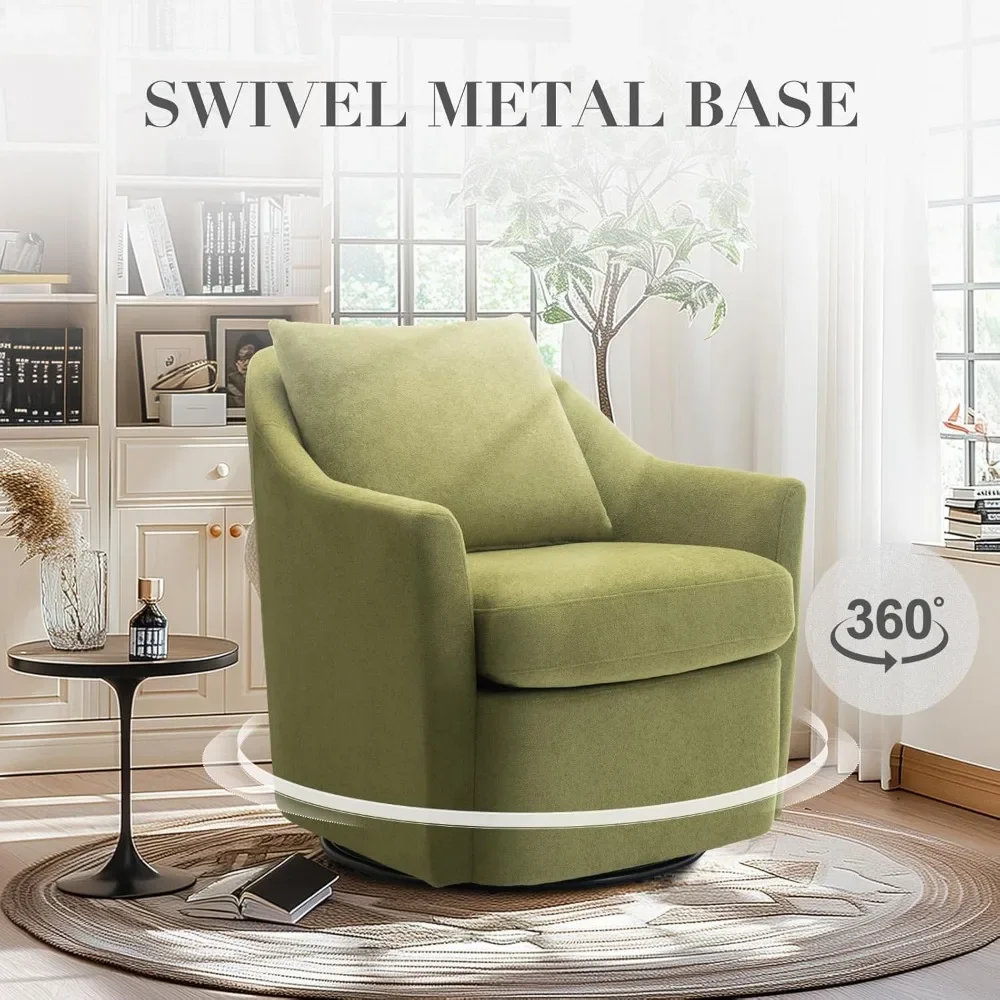 Swivel Chair Set of 2, Upholstered Round Barral Chair, 360° Swivel Accent Chair Ergonomic Backrest, Morden Armchair, Green