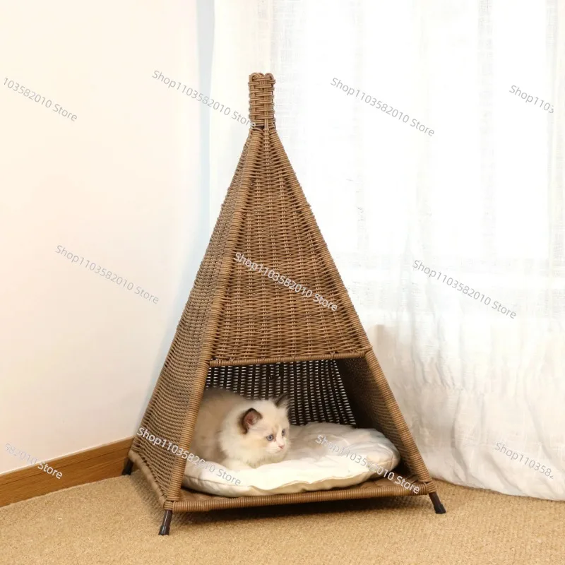 Cat litter tent creative rattan summer kennel cool breathable pet litter four seasons cat litter Internet celebrity cat villa