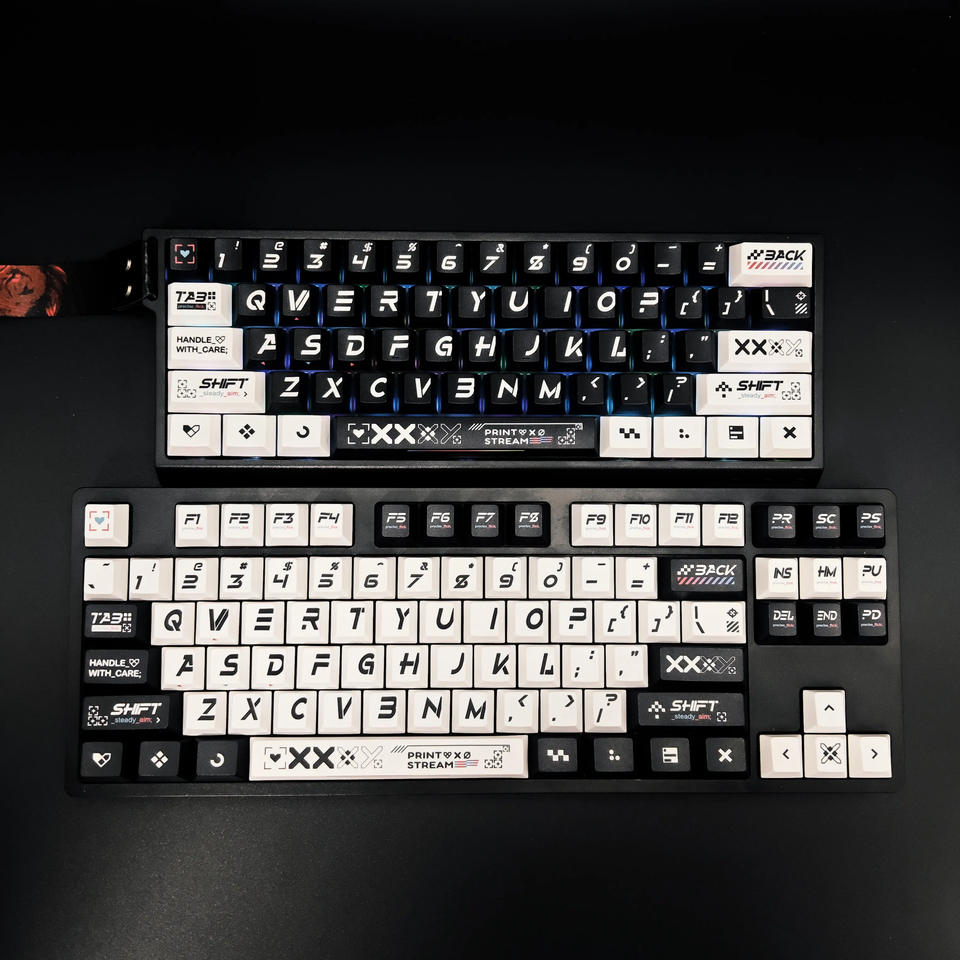 Full Set Custom Mechanical Keyboard Keycaps Cherry Profile Pbt Material Five Sided Dye Sublimated Black and White Colorway