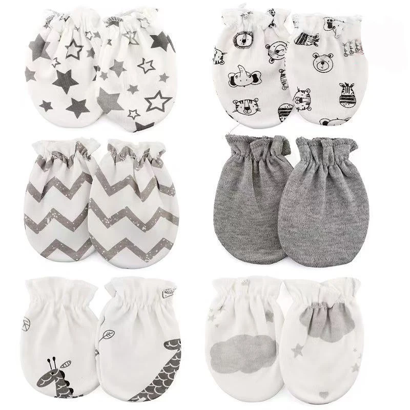 6 Paar Neugeborenen-Handschuhe für Mädchen und Jungen, elastische Baumwolle, Baby-Handschuhe, kratzfest, niedliche Cartoon-Babypflege, Geschenk für Neugeborene, 0–5 Monate – Detail 2