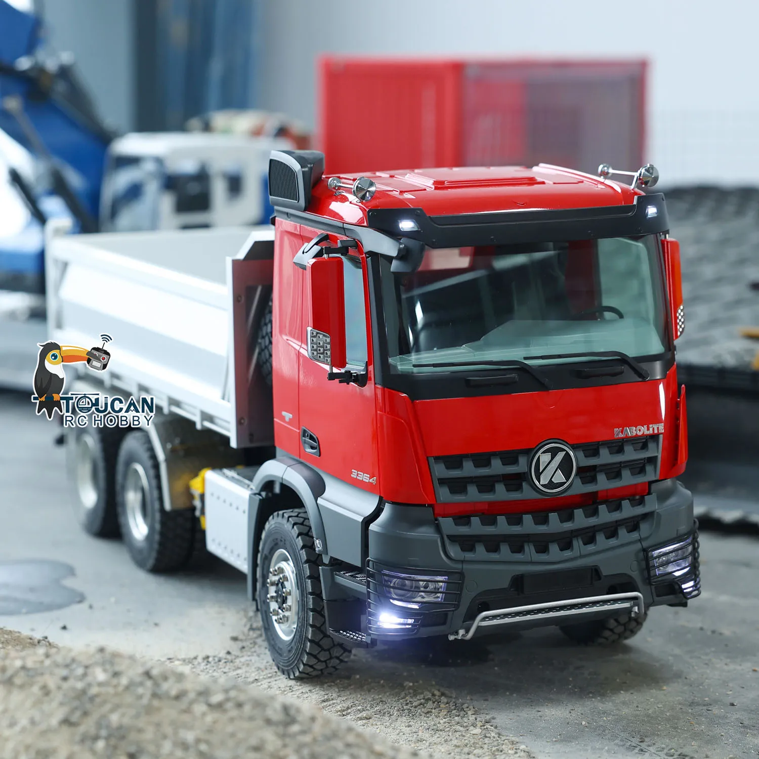 K3364 Kabolite 1/14 ไฮดรอลิก RC รถบรรทุก 6x6 สีแดง Tipper รีโมทคอนโทรลรถยนต์ประกอบแสงเสียงของเล่น TH22554