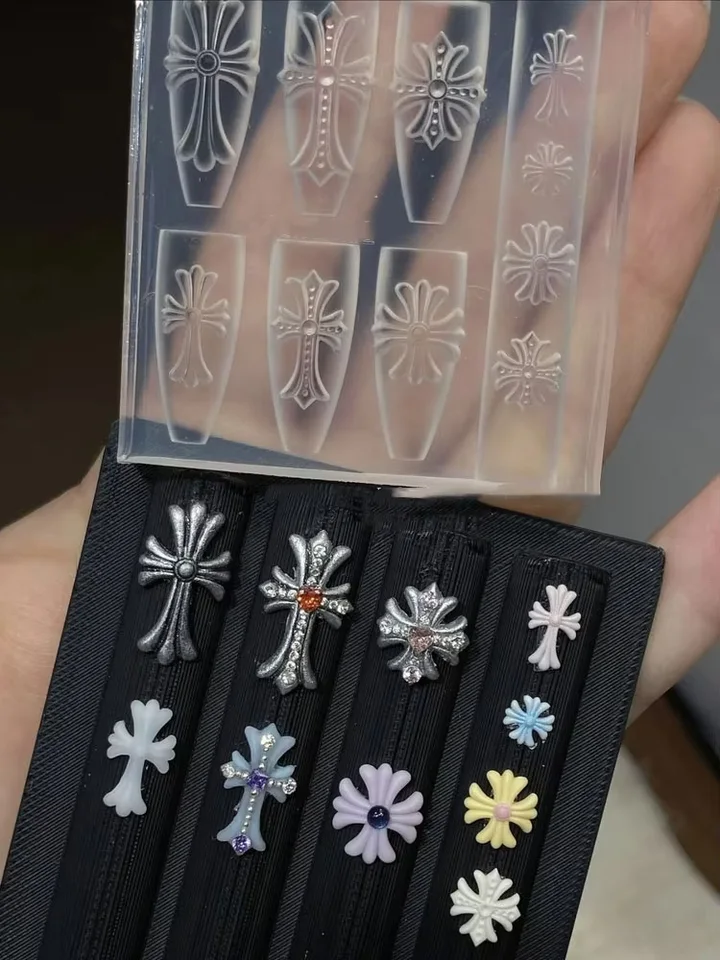 Molde de Piezas Cruzadas para Uñas, Molde de Silicona 3D en Relieve, Plantilla de Diseño DIY Reutilizable, Decoraciones de Arte de Uñas, Herramientas de Manicura 4