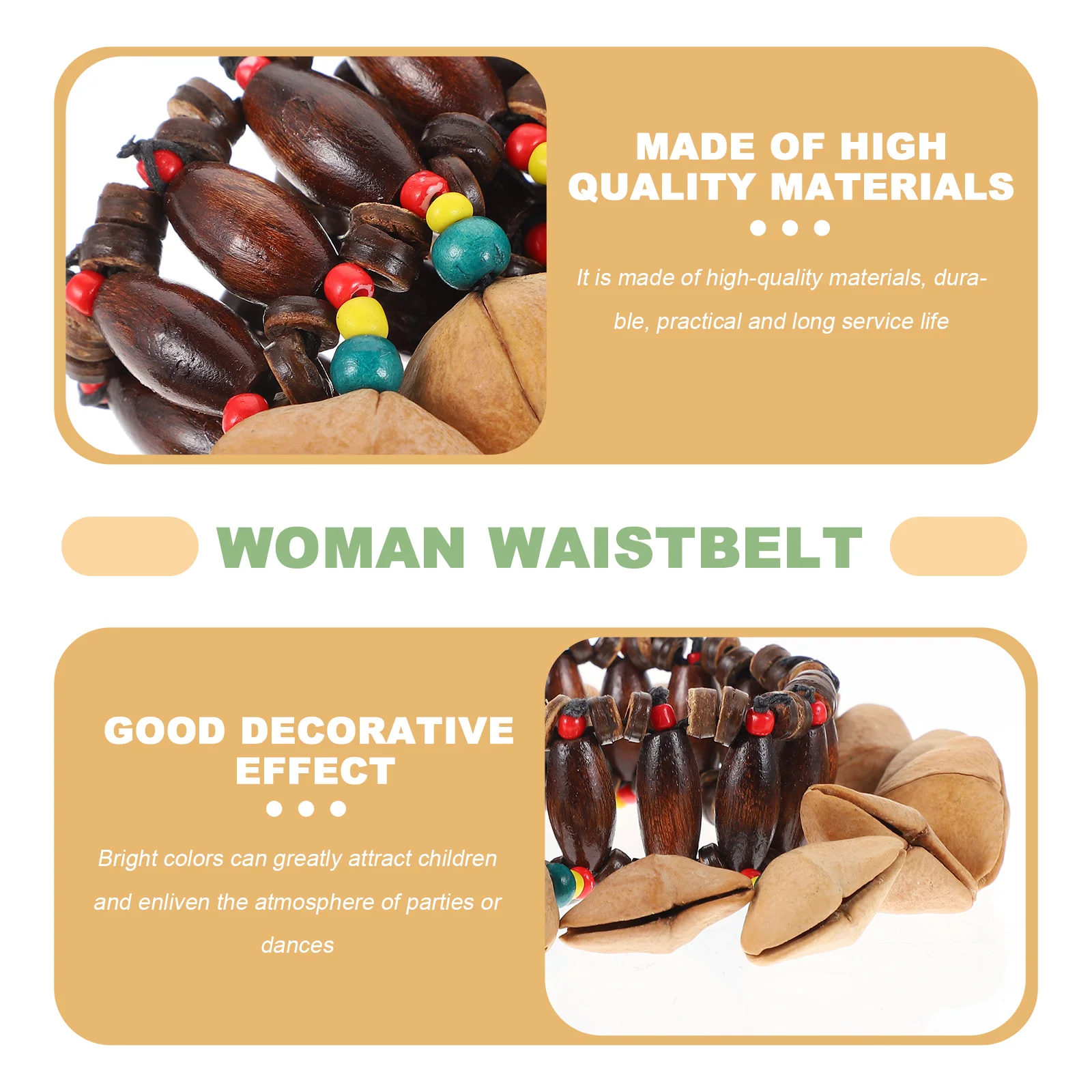 Coconut Shell Wrist Bell Nutshell Tambourine Miss Child Bangle Wooden Musical Instrument Bracelet African Tribal Style