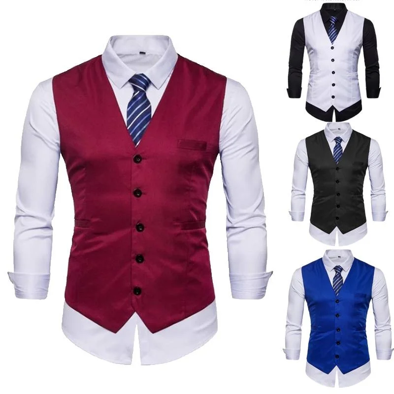 

Mens Suit Waistcoat Slim Fit Formal Suit Vest Solid Color Single-Breast Casual Business Office Vest Large Size S-3XL