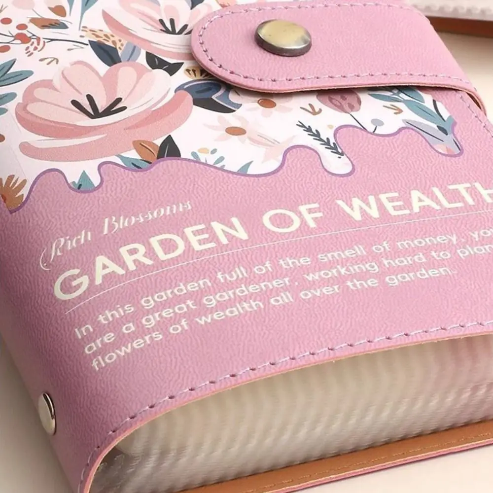 Leather 100 Envelopes Saving Money Binder Cash Envelopes Flower Printed Money Challenge Book Refillable Loose-leaf