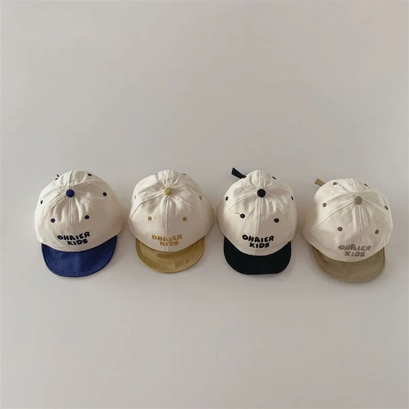 New Kids Outing Cap Boys Fashion Patchwork Letter Soft Brimmed Sun Hat Toddler Boys Boutique Cotton Peaked Cap