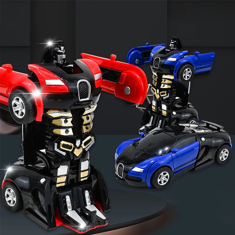 2 In 1 Één-Sleutel Botsing Vervorming Auto Speelgoed Automatische Transformatie Robot Plastic Voertuigen Jongens Speelgoedmodel Auto Kinderen Baby Cadeau