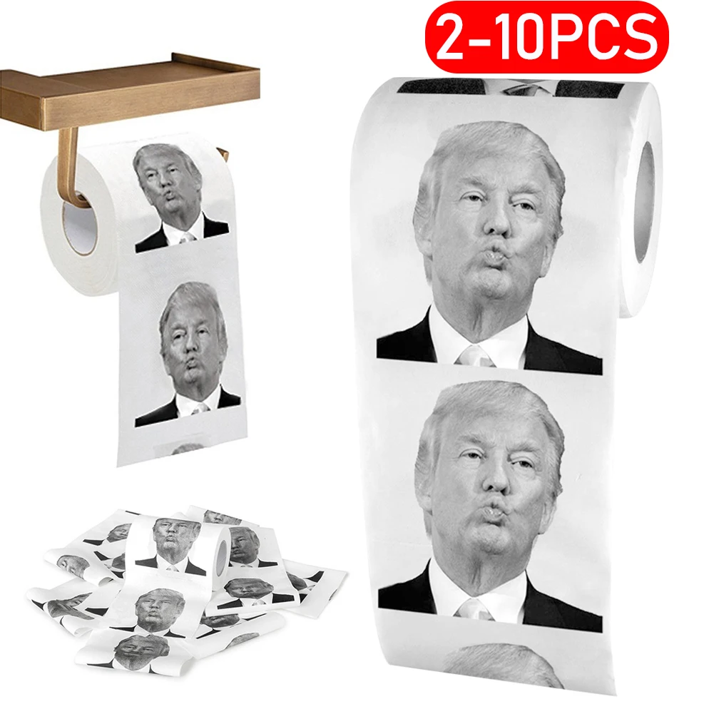 2-10pc humor papel higiênico trump criativo engraçado papel higiênico polpa de madeira pura não-desvanecimento brincadeira banheiro rolo de tecido higiênico