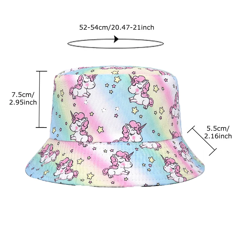 Bocca Children Bucket Hat Cartoon Unicorn Printing Girls Kids Fisherman Hats Pink Pattern Reversible Cap Summer Outdoor Sun Cap