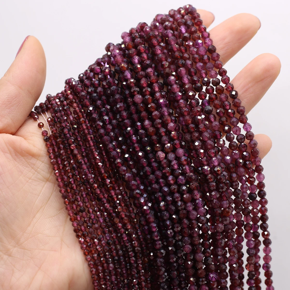 2/3/4mm Garnet Beads Natural Stone Round Faceted Loose Spacer Beads for Jewelry Making DIY Necklace Bracelet Accessories 38cm