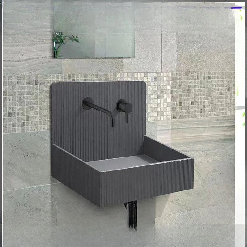 

Hotel apartment small apartment bathroom wash basin wall-mounted artificial stone wash basin square wash basin push