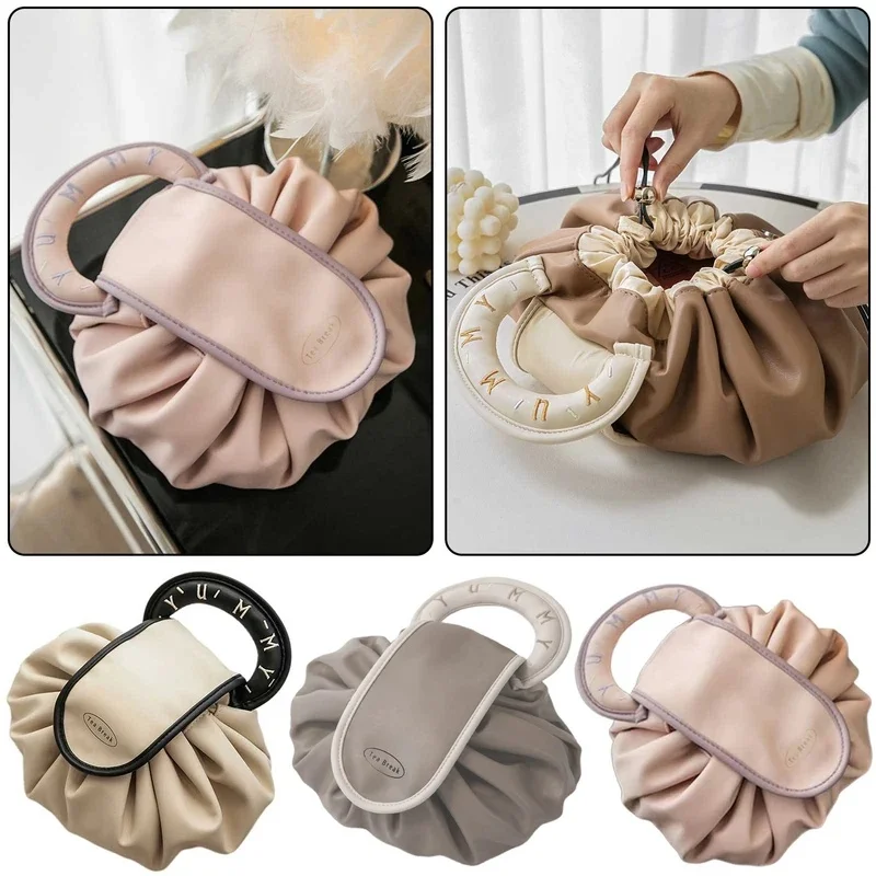 Drawstring Makeup Bag for Women, Large Capacity Portable Toiletry Storage Pouch for Travel & Daily Outing