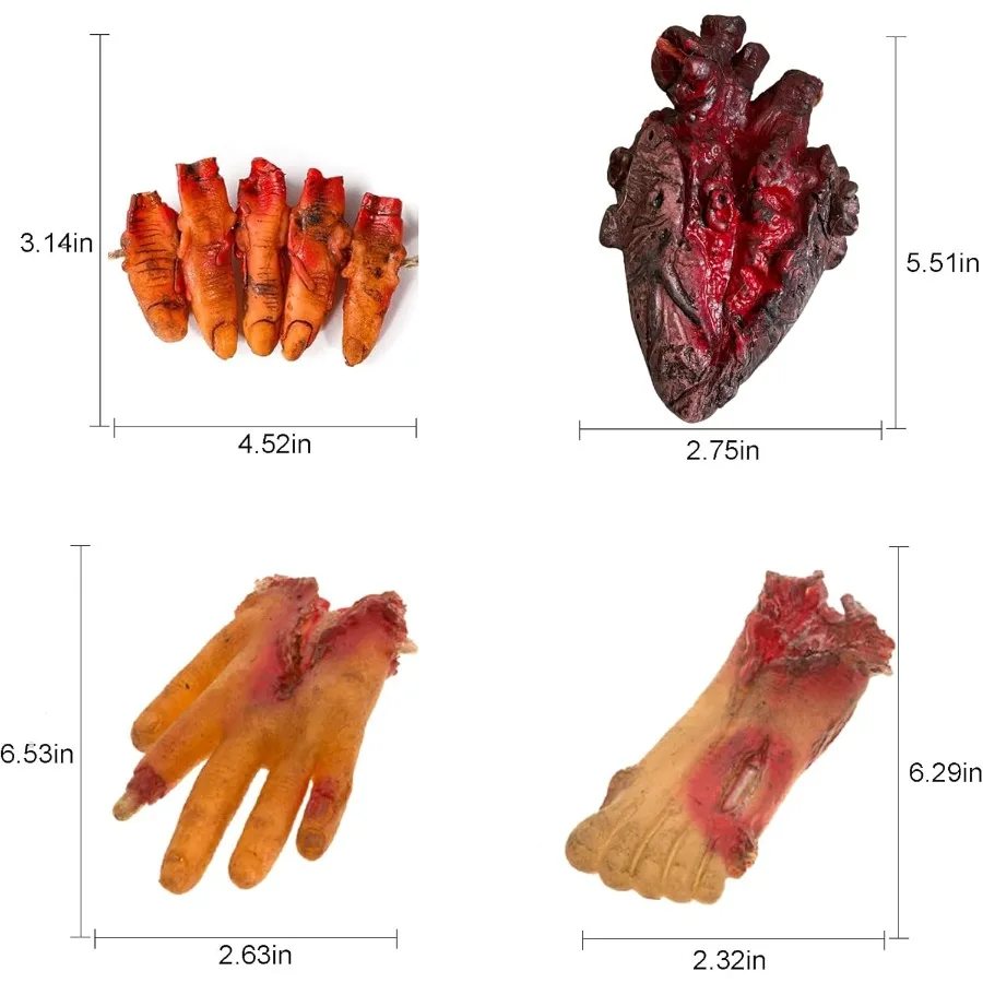 4 قطع من أجزاء الجسم المزيفة والمخيفة والمقطوعة للهالوين، أصابع قلب القدم اليدوية لتزيين الحفلات #2