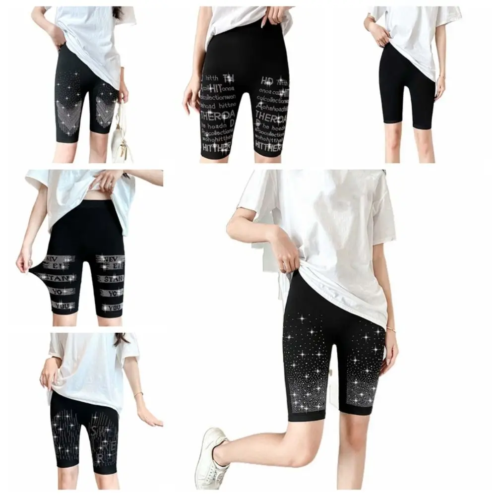 Soft Zircon Letter Hip Lift Yoga Shorts Tights Thin Women Rhinestone Leggings Stretch Pants Trousers Crystal Yoga Pants Gym