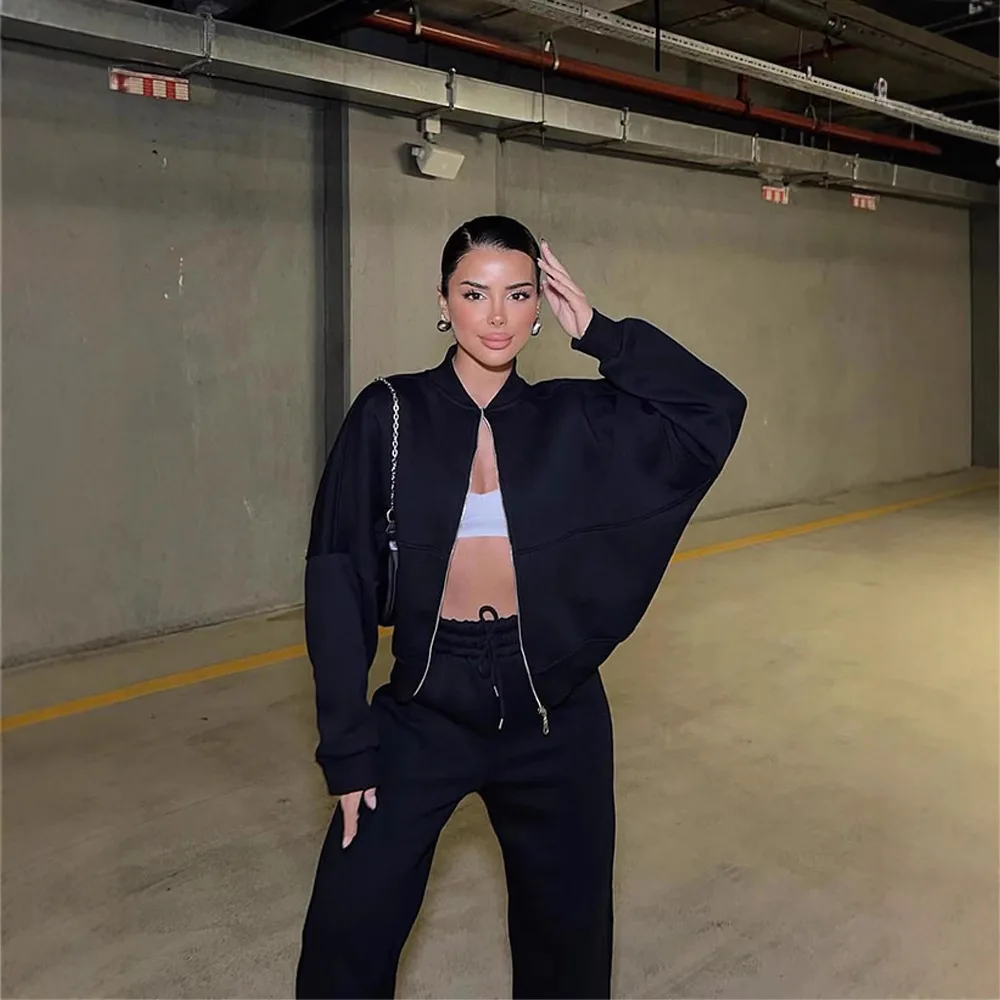 Autumn Winter Sports Jacket Jogger Y2k Sweatshirts Elastic Waist Streetwear Matching Set Two Piece Pants Set Tracksuit view 6