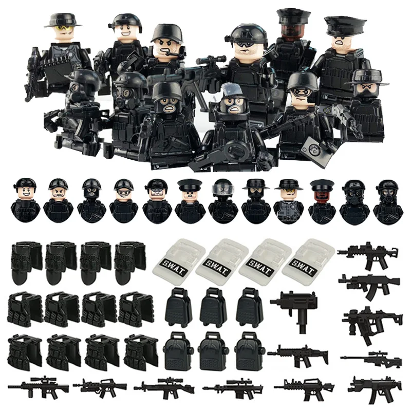 

Kids Toys Military Special Police Figures Weapon Equipment Protective Vest Shield Package Small Particels Building Blocks Gifts