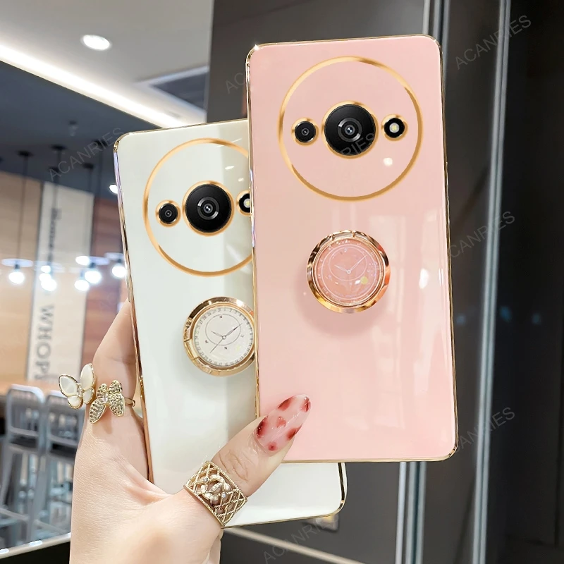 Redmia3 Luxury Plating Ring Holder Stand Case For Xiaomi Redmi A3 A3x Poco C61 A1 A2 Plus Soft Silicone Back Cover A 3