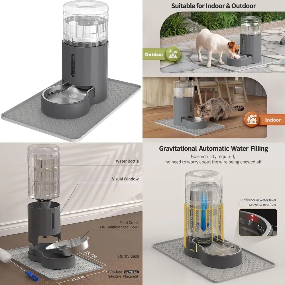 

Диспенсер для воды для кошек с подставкой для столовых приборов и чашей из нержавеющей стали, автоматический гравитационный диспенсер для воды для кошек или маленьких собак среднего размера