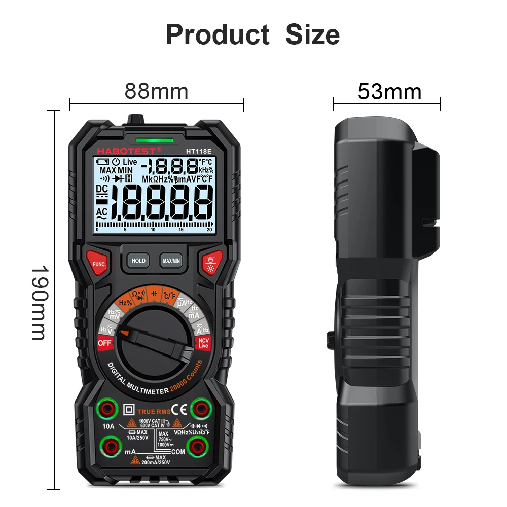 HABOTEST Digital Multimeter Professional Ture RMS Auto Range NCV Hz 1000V 6000 Counts Capacitance Ohm Diode Multimetro Tester