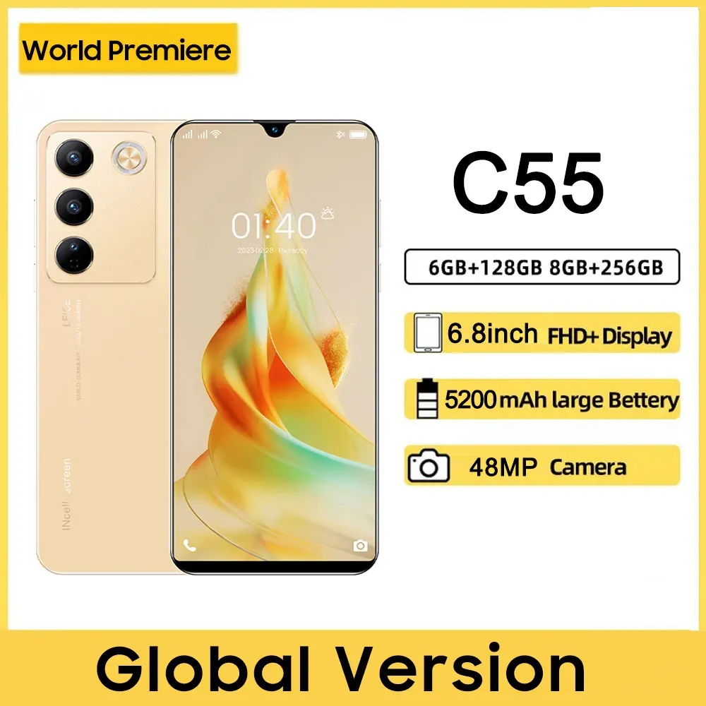 

Global version C55 original 2023 mobile phone smartphone cellphone android13 6.8inch 8GB+256GB celular gaming telephone