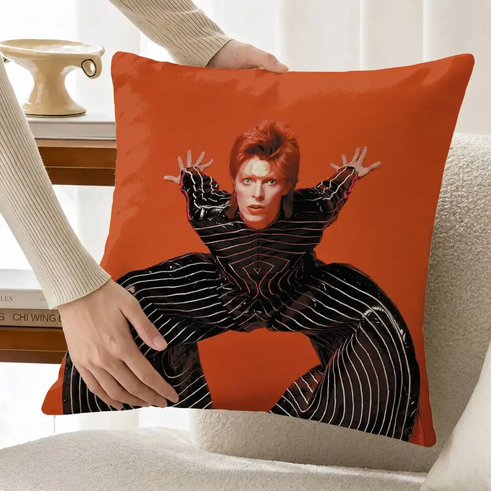1970s D-David Bowie Glam Rock Customizable Square Cushion Cover Double Sided Print Pillow Case