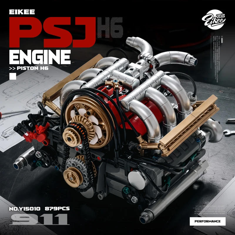 Motorized Flat 6 Engine Model Rose Gold Silver Moving Cooling Fan 879 Pieces