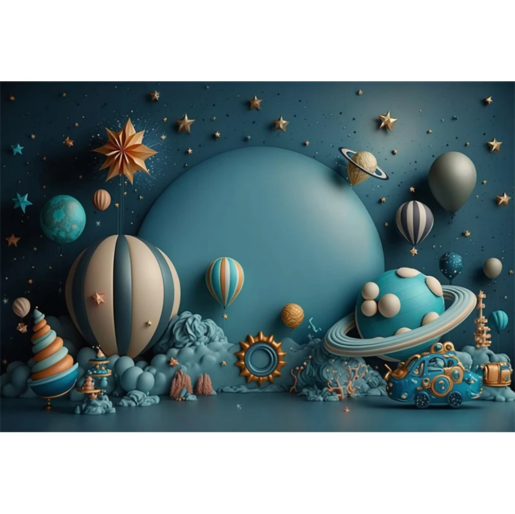 Outer Space Universe Boy Girl Photography Backdrop Astronaut Planet Baby 1st Birthday Party Cake Smash Photo Background Studio