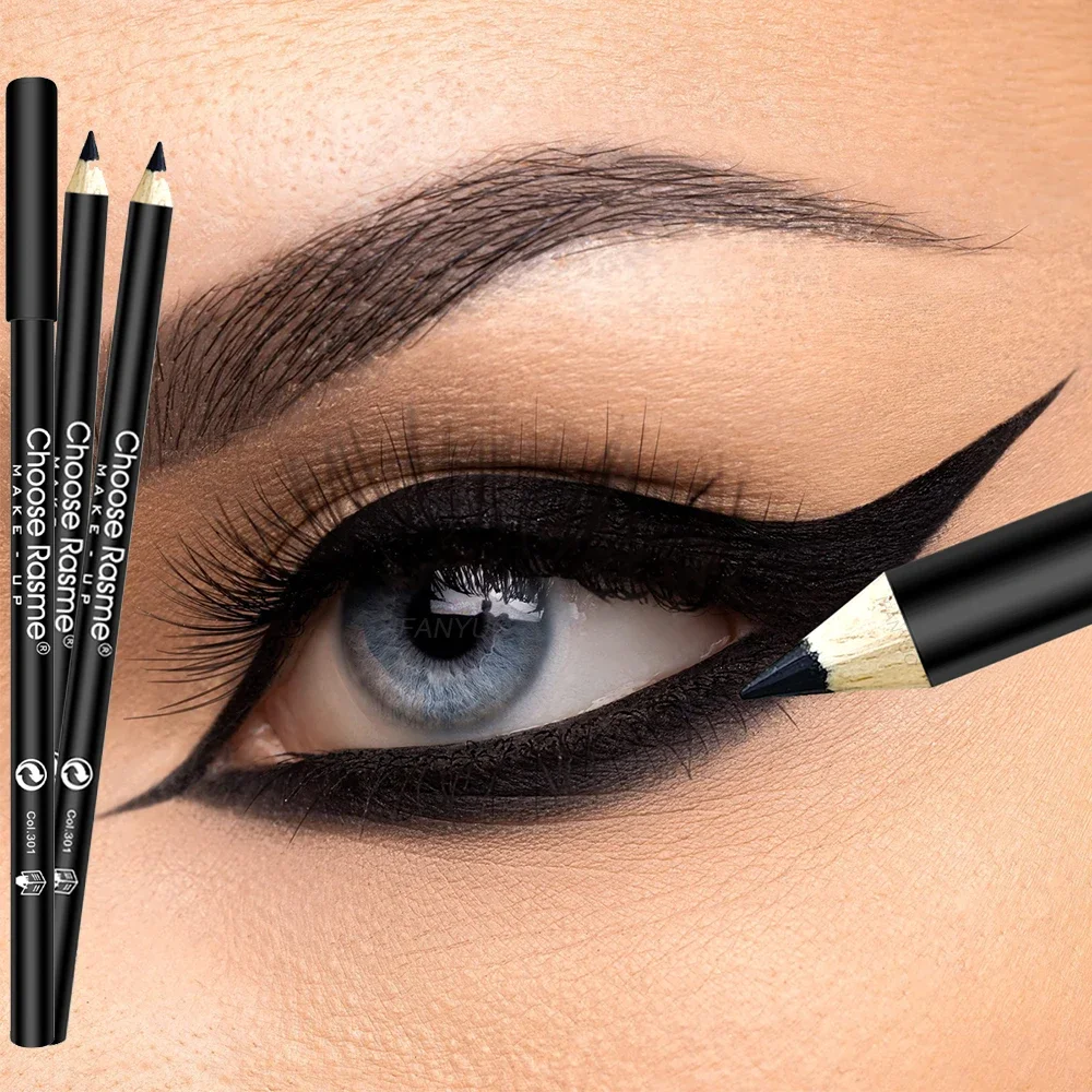 3 Stück wasserfeste schwarze Eyeliner-Stifte, wischfest, langlebig und anfängerfreundlich, Holz-Augenbrauen-Liner-Stift, Make-up kombiniert