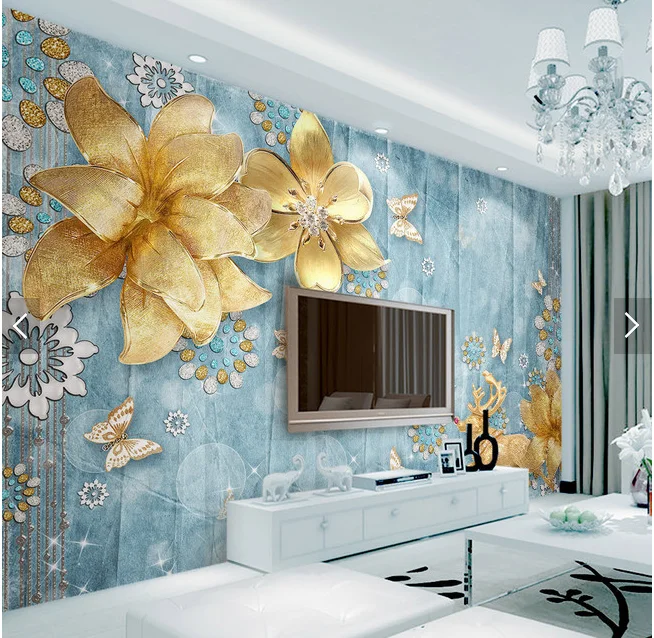 Custom 3D embossed three dimensional flower European style simple mural living room TV backdrop 8D bedroom restaurant wallpaper