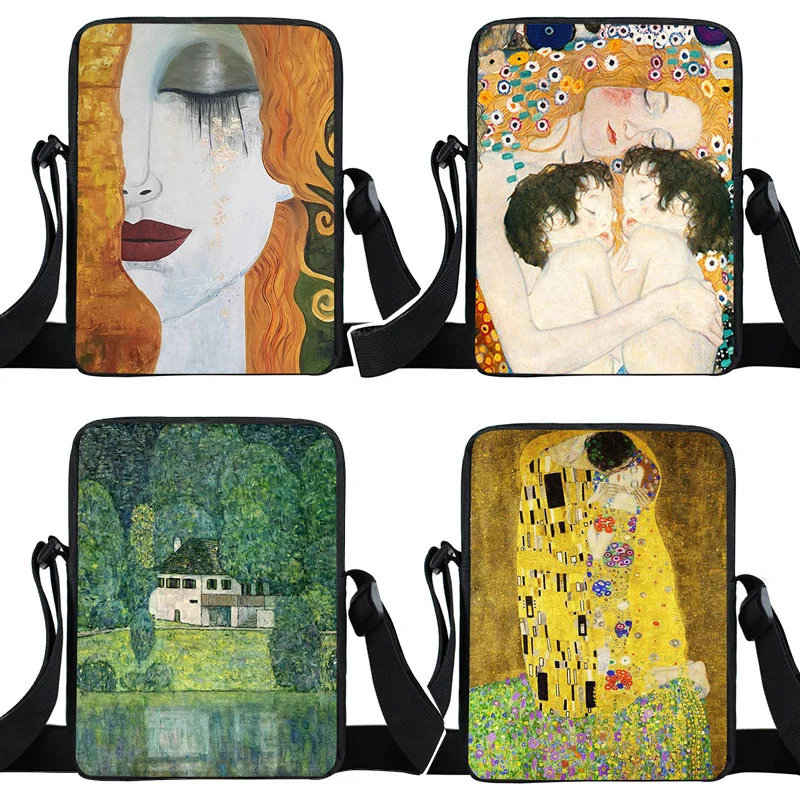 Oil Painting Tear / Kiss Women Handbag Gustav Klimt Ladies Canves Shoulder Bag Girl Crossbody Bag Small Satchel Bookbag Gift