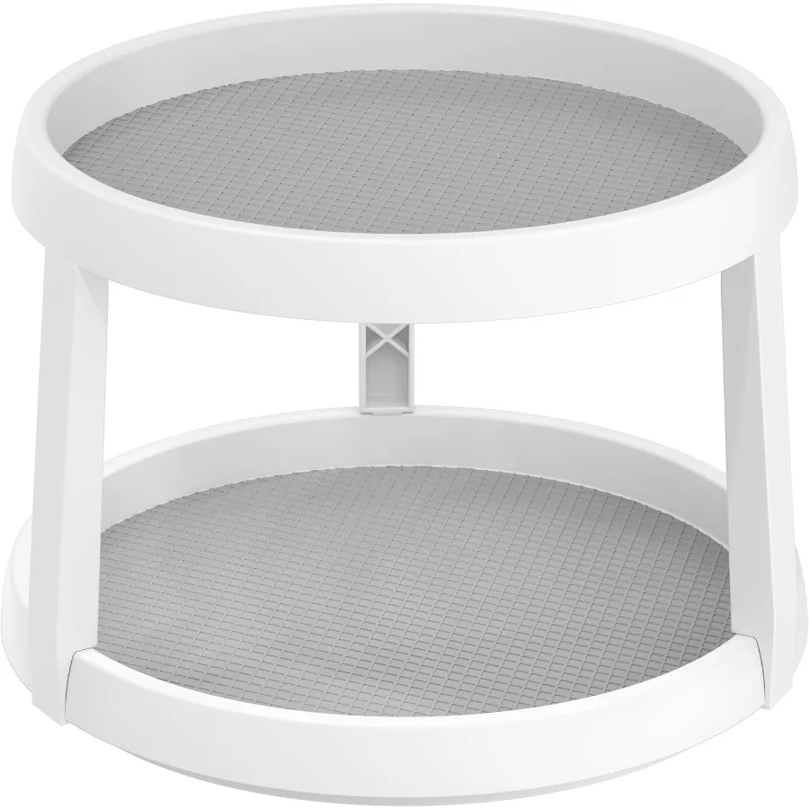 

2Tier Lazy Susan Spice Organizer 10Inch Diameter White Gray