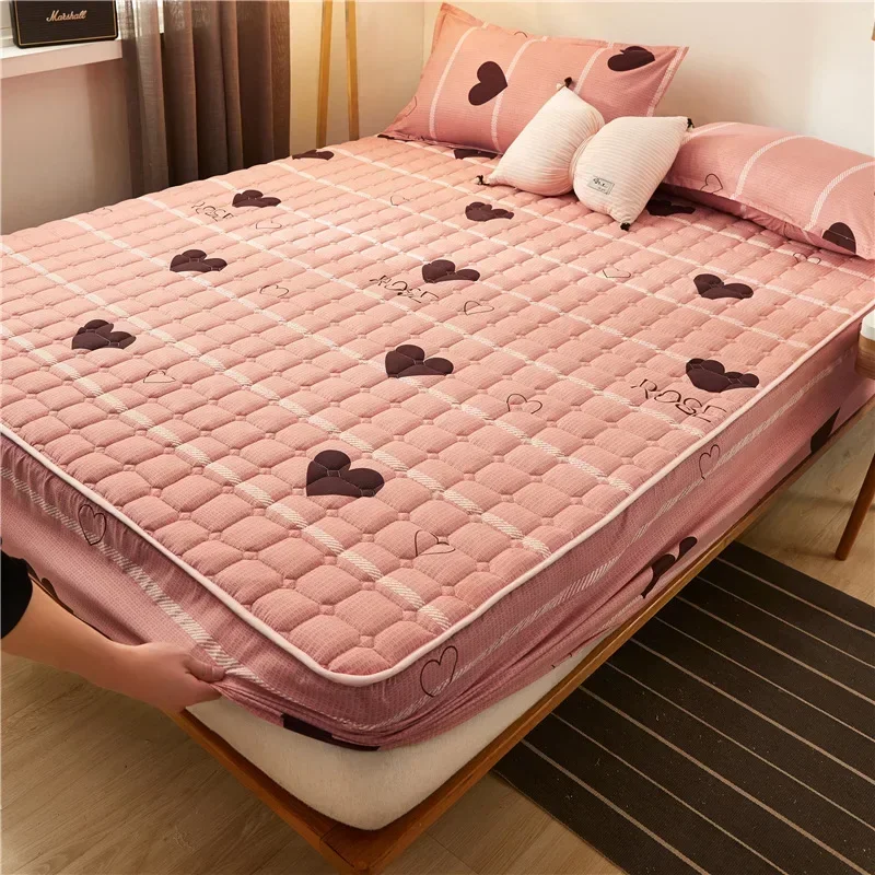 

Thicken quilted mattress protector cover couple luxury double bed elastic fitted sheet style king size protection pad 180