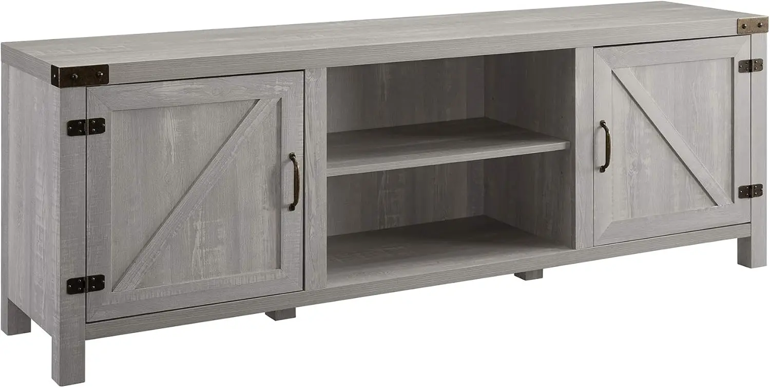 Georgetown Modern Farmhouse Double Barn Door TV Stand for TVs up to 80 Inches, 70 Inch, Stone Grey