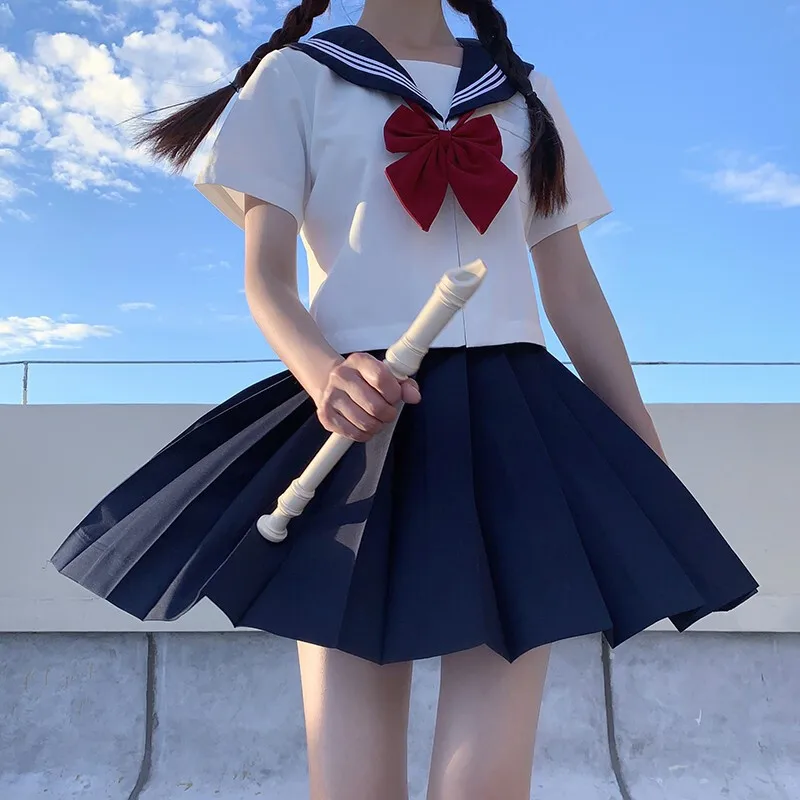 Uniforme escolar japonês para mulheres, terno Jk menina, gravata vermelha sexy branca, três uniformes básicos de marinheiro, manga longa, primavera e outono